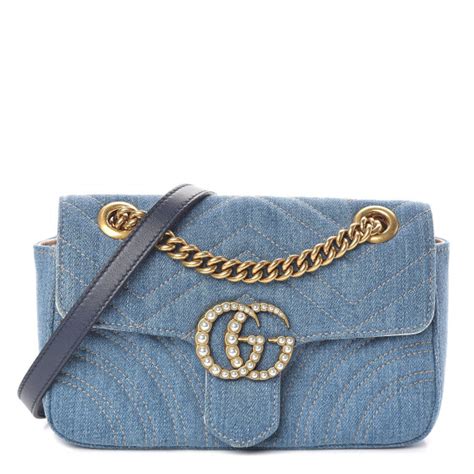 gucci denim pearl handbag|Gucci shoulder tote.